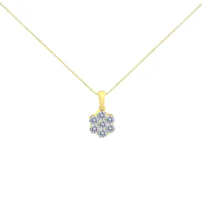 10K Yellow Gold Plated .925 Sterling Silver 1.0 Cttw Round Diamond 7 Stone Flower 18" Pendant Necklace (I-J Color, I1-I2 Clarity)