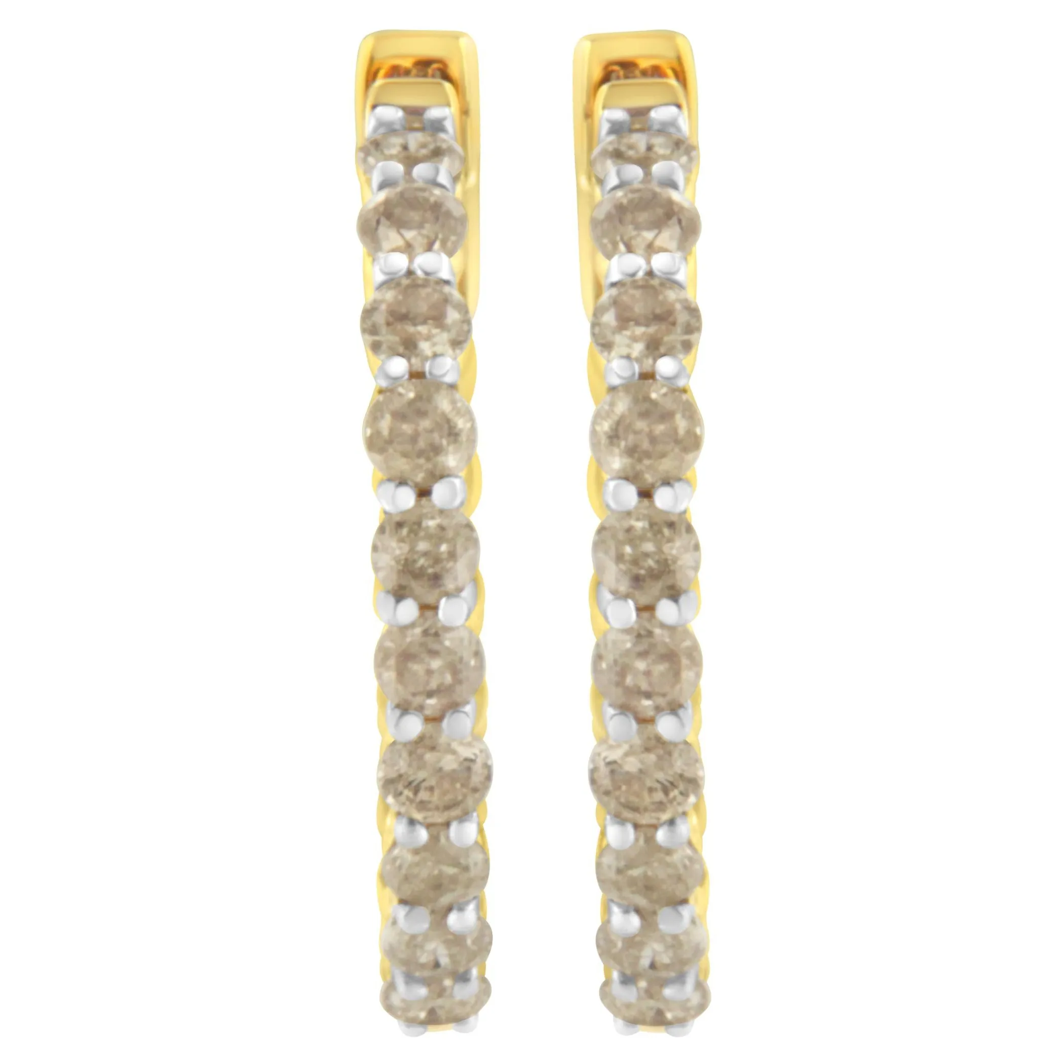 10K Yellow Gold Plated Sterling Silver Diamond Hoop Earrings (2 cttw, K-L Color, I2-I3 Clarity)