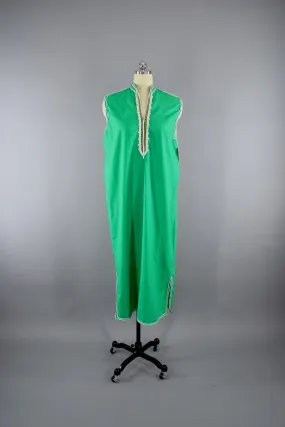 1970s Vintage Green Morocco Caftan Maxi Dress