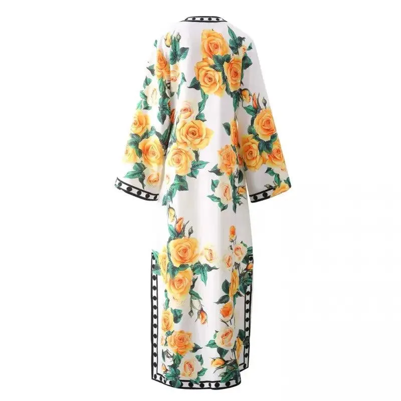 2024 Clothes Designer Floral Print Loose Bat Sleeve Maxi Dresses For Women