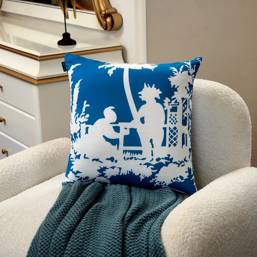 4 PCs Digital Printed Cotton Cushions-BLUE ART