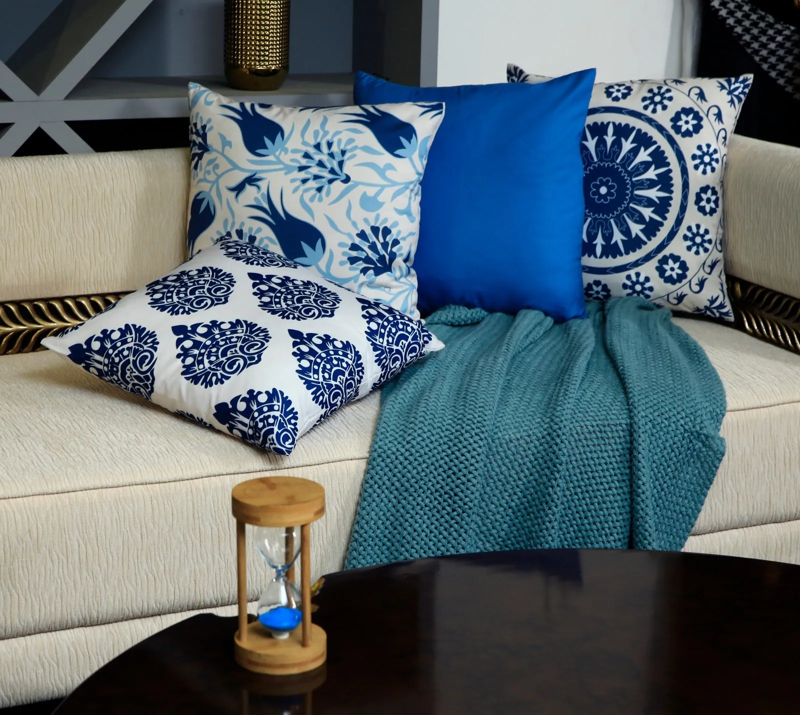 4 PCs Digital Printed Cotton Cushions-Blue Branco