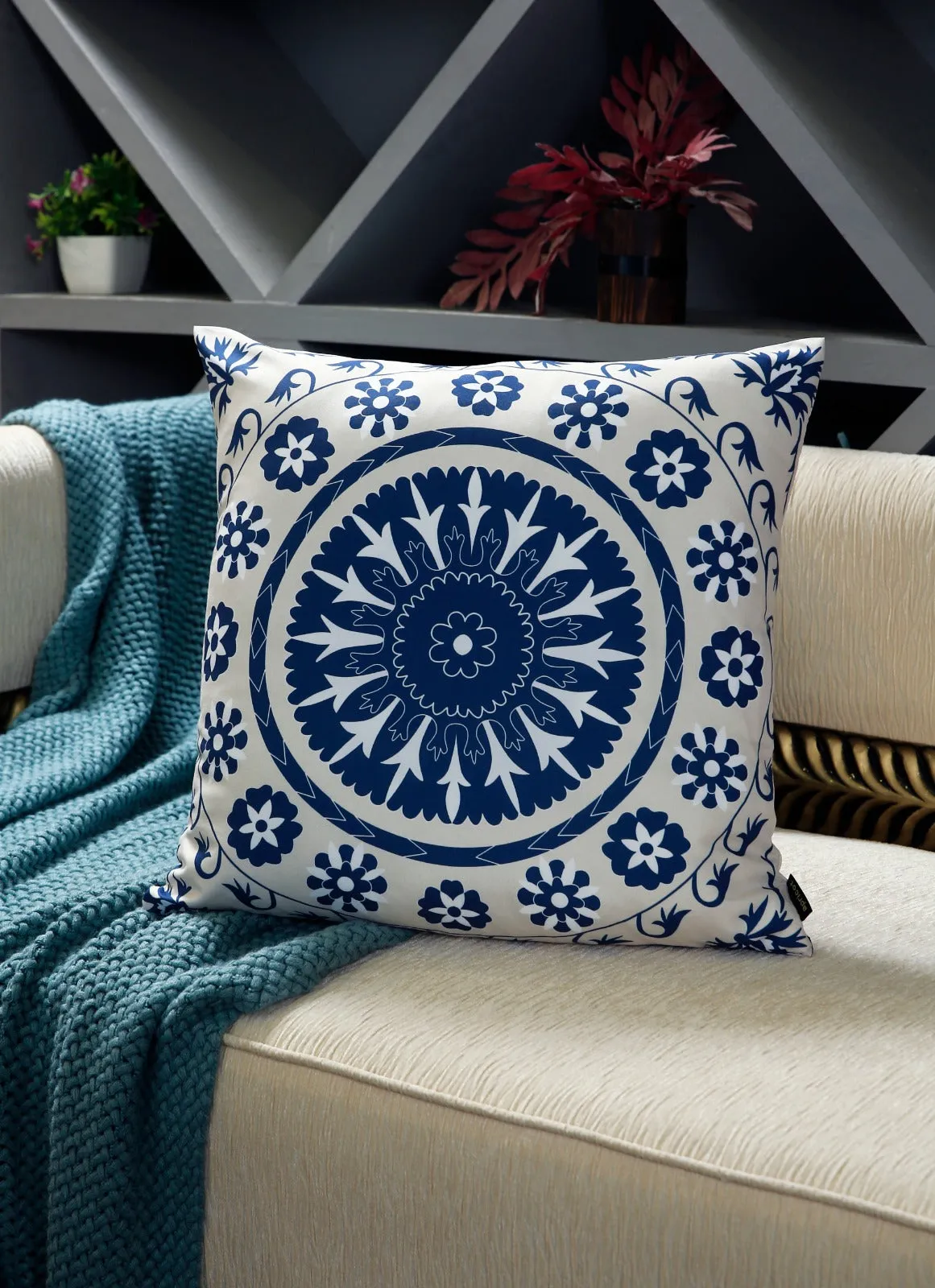 4 PCs Digital Printed Cotton Cushions-Blue Branco