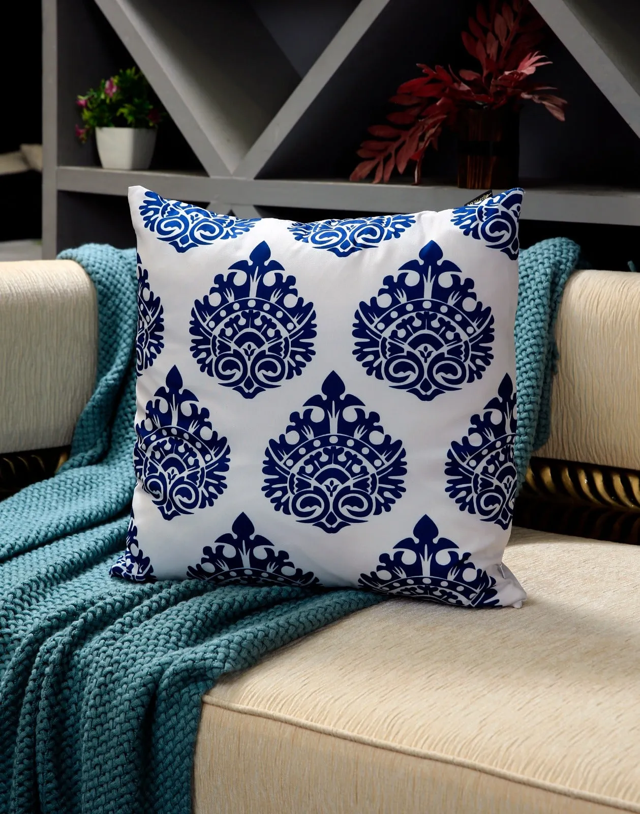 4 PCs Digital Printed Cotton Cushions-Blue Branco