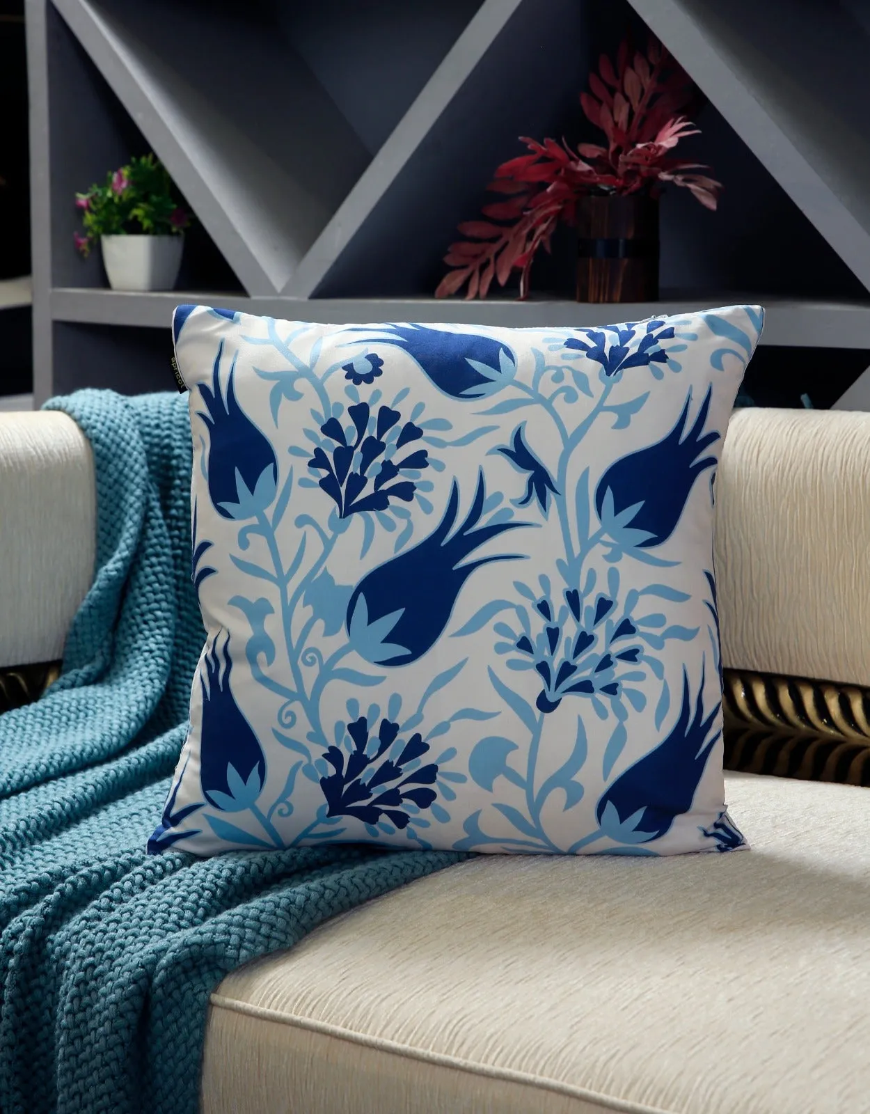 4 PCs Digital Printed Cotton Cushions-Blue Branco