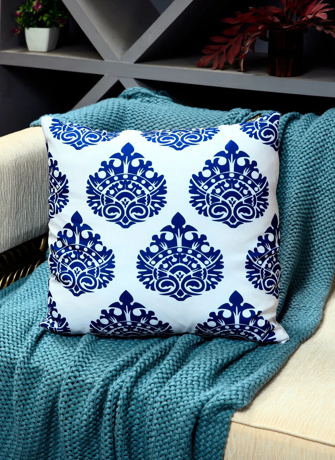 4 PCs Digital Printed Cotton Cushions-Blue Branco