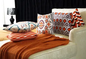 4 PCs Digital Printed Cotton Cushions-Orange Geometric