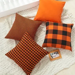 4 PCs Digital Printed Cotton Cushions-Slush Check