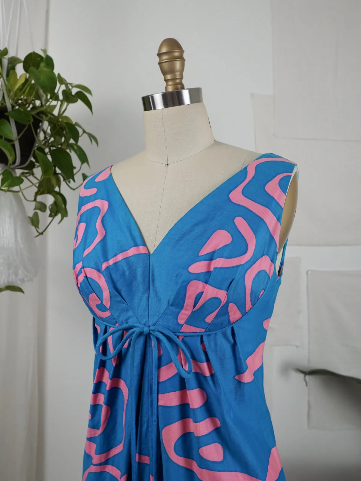 60's Turquoise Abstract Hawaiian Dress