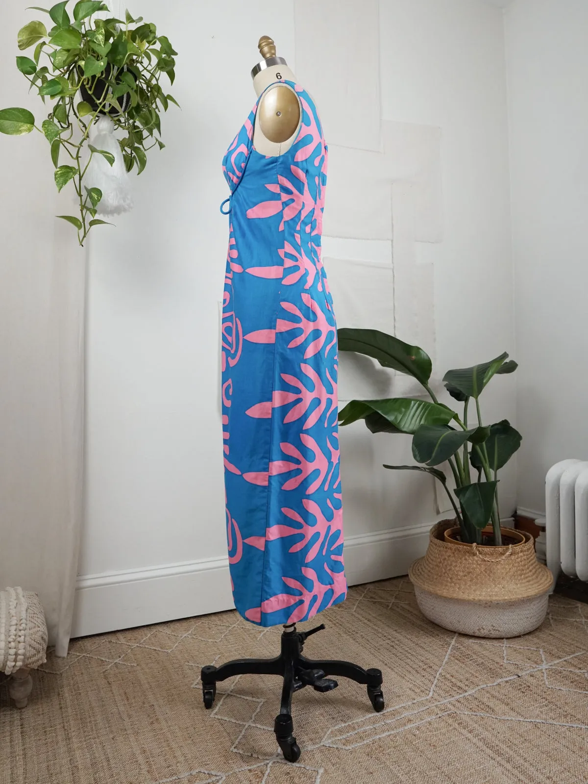 60's Turquoise Abstract Hawaiian Dress