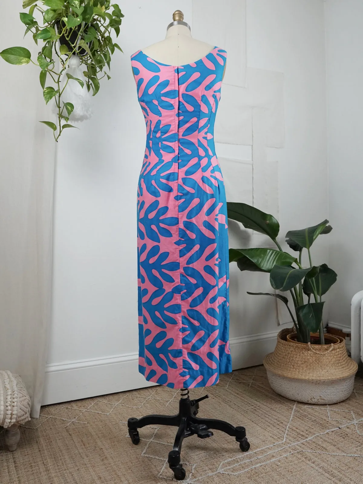 60's Turquoise Abstract Hawaiian Dress