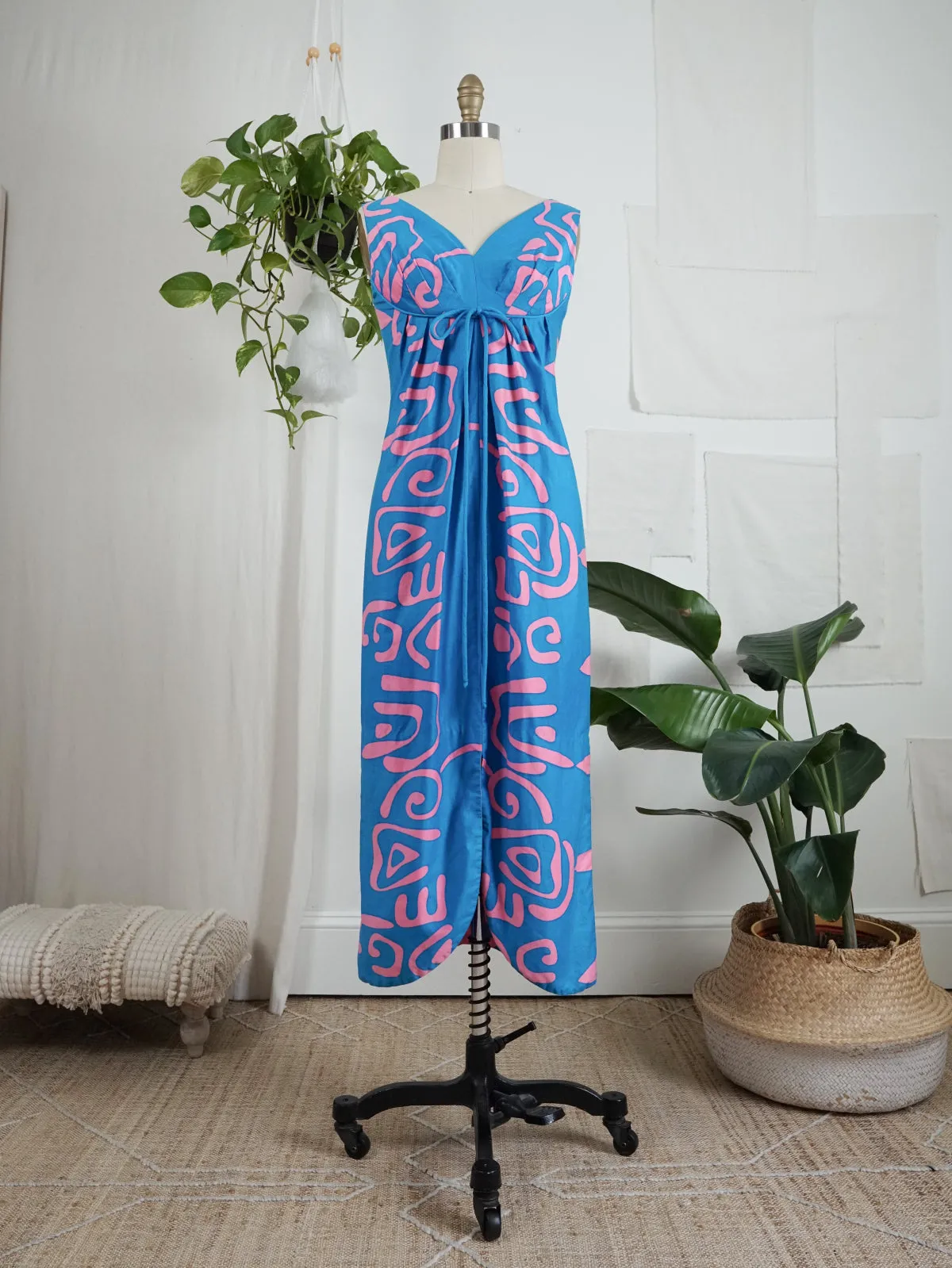 60's Turquoise Abstract Hawaiian Dress