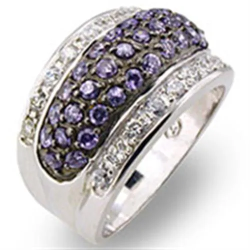 925 Sterling Silver Ring AAA GRD CZ Amethyst 30611 for Women Style Rhodium