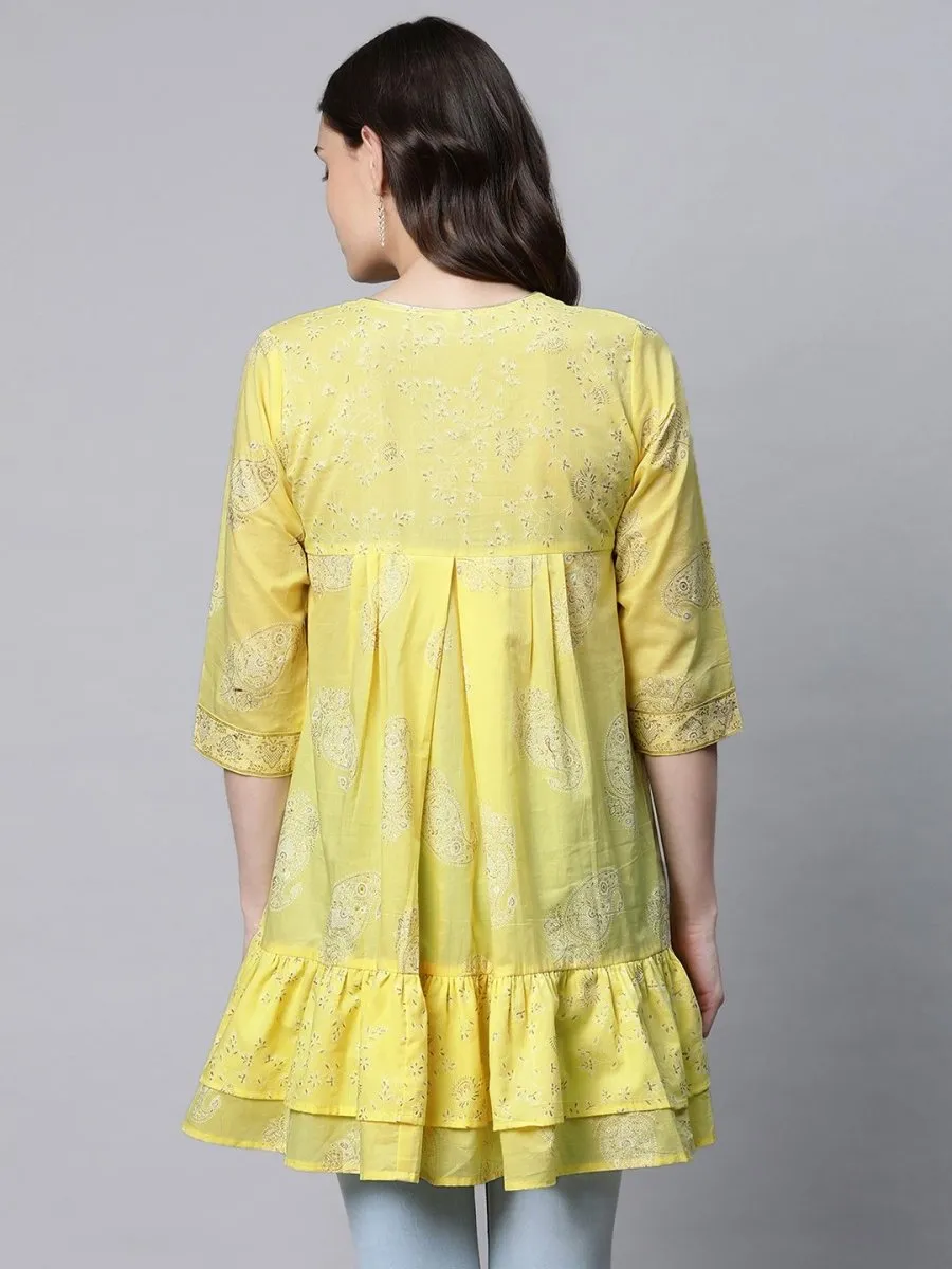 Ahalyaa Women Yellow Cotton Printed Tunic