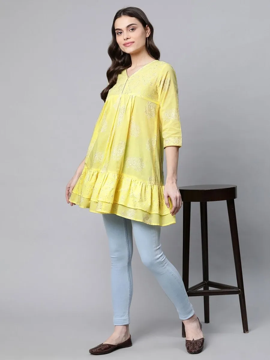 Ahalyaa Women Yellow Cotton Printed Tunic