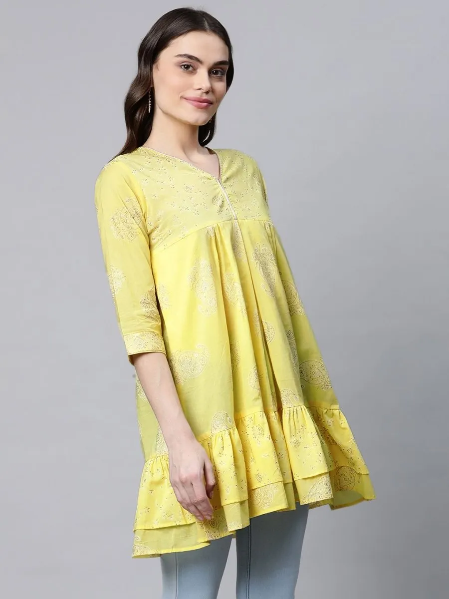 Ahalyaa Women Yellow Cotton Printed Tunic