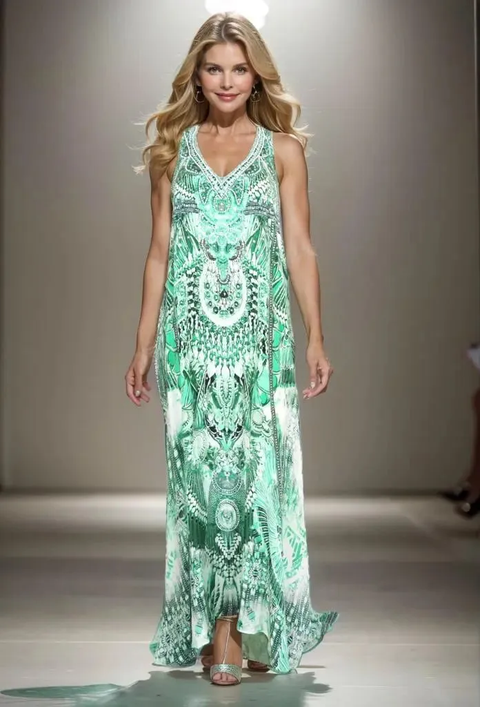 Amara Green long silk Embellished racerback maxi dress