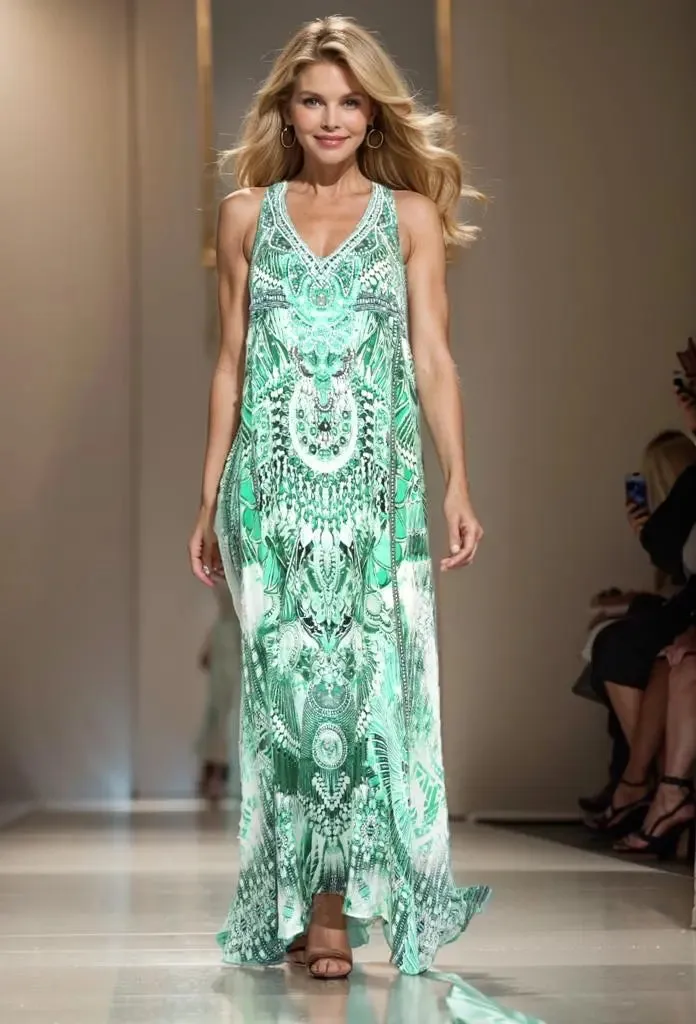 Amara Green long silk Embellished racerback maxi dress