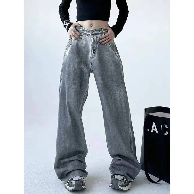 American Vintage Streetwear High Waist Straight Denim Pants