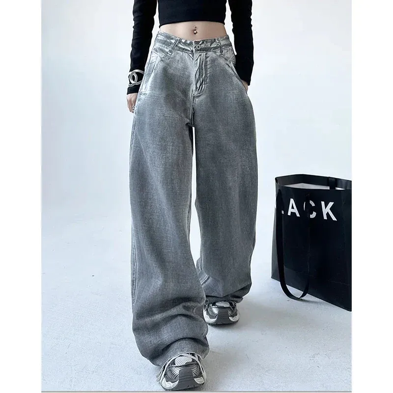 American Vintage Streetwear High Waist Straight Denim Pants