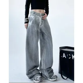 American Vintage Streetwear High Waist Straight Denim Pants