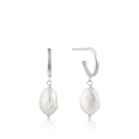 Ania Haie Sterling Silver Freshwater Pearl Mini Hoop Earrings