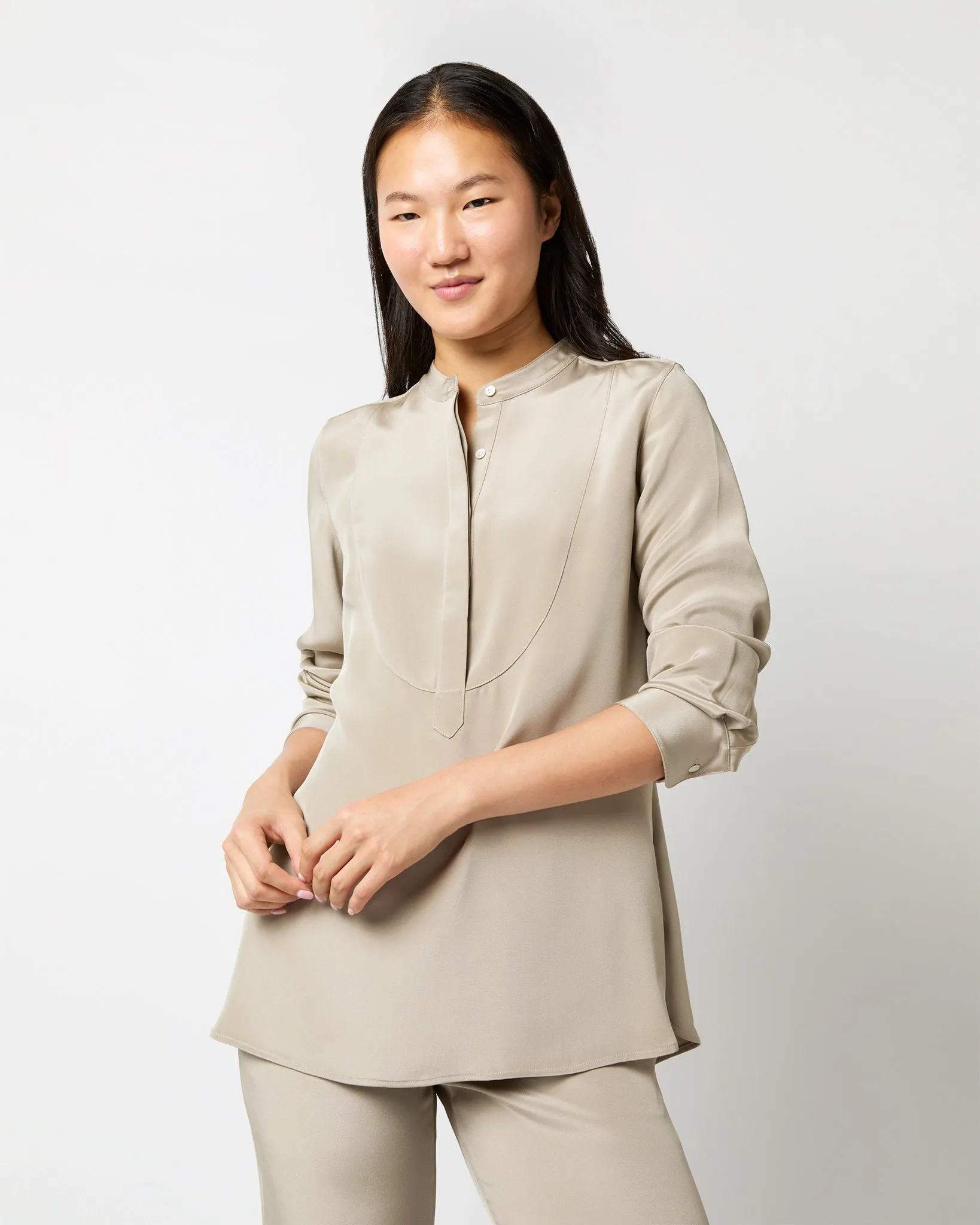 Anna Tunic in Birch Washed Silk Crepe de Chine