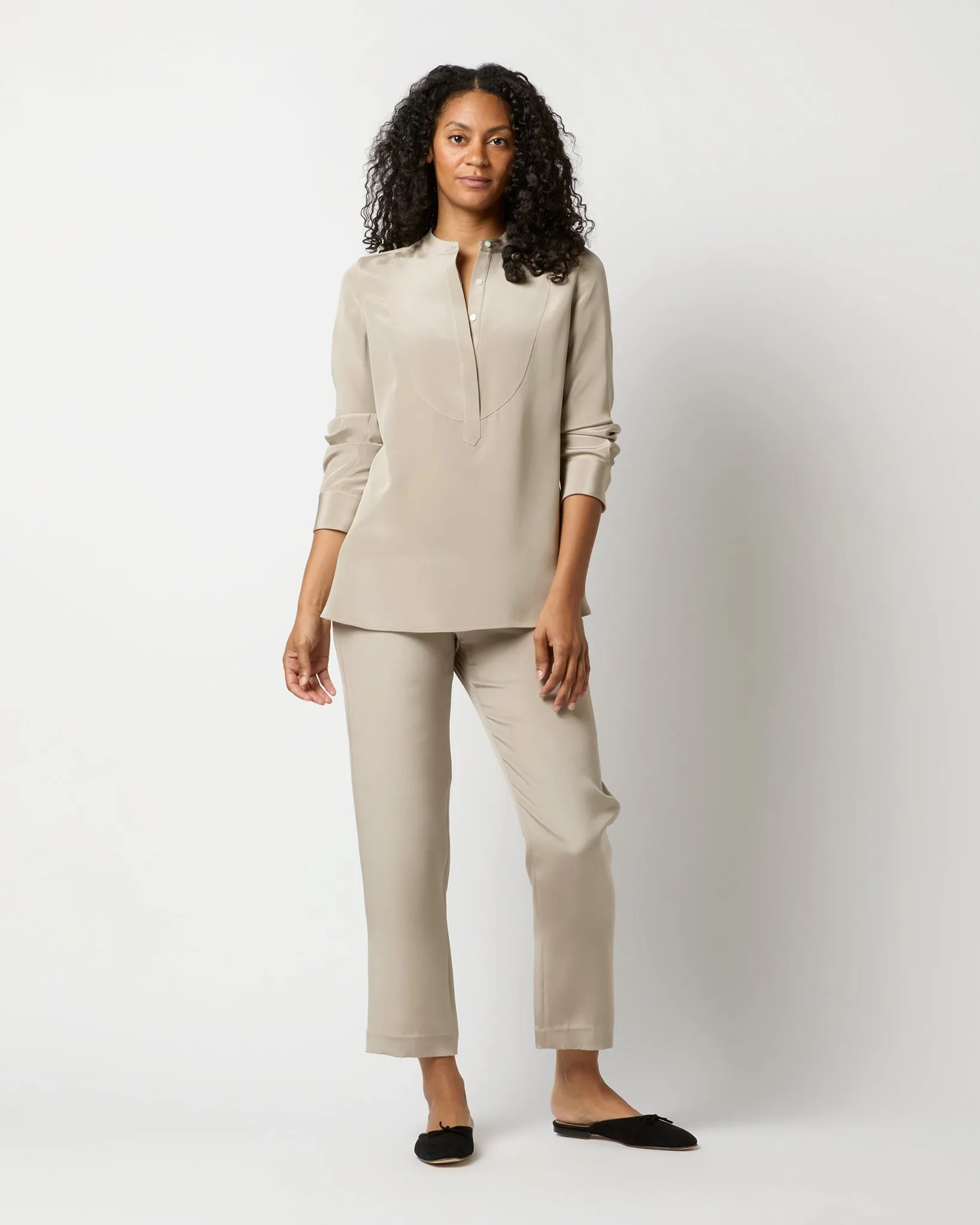 Anna Tunic in Birch Washed Silk Crepe de Chine