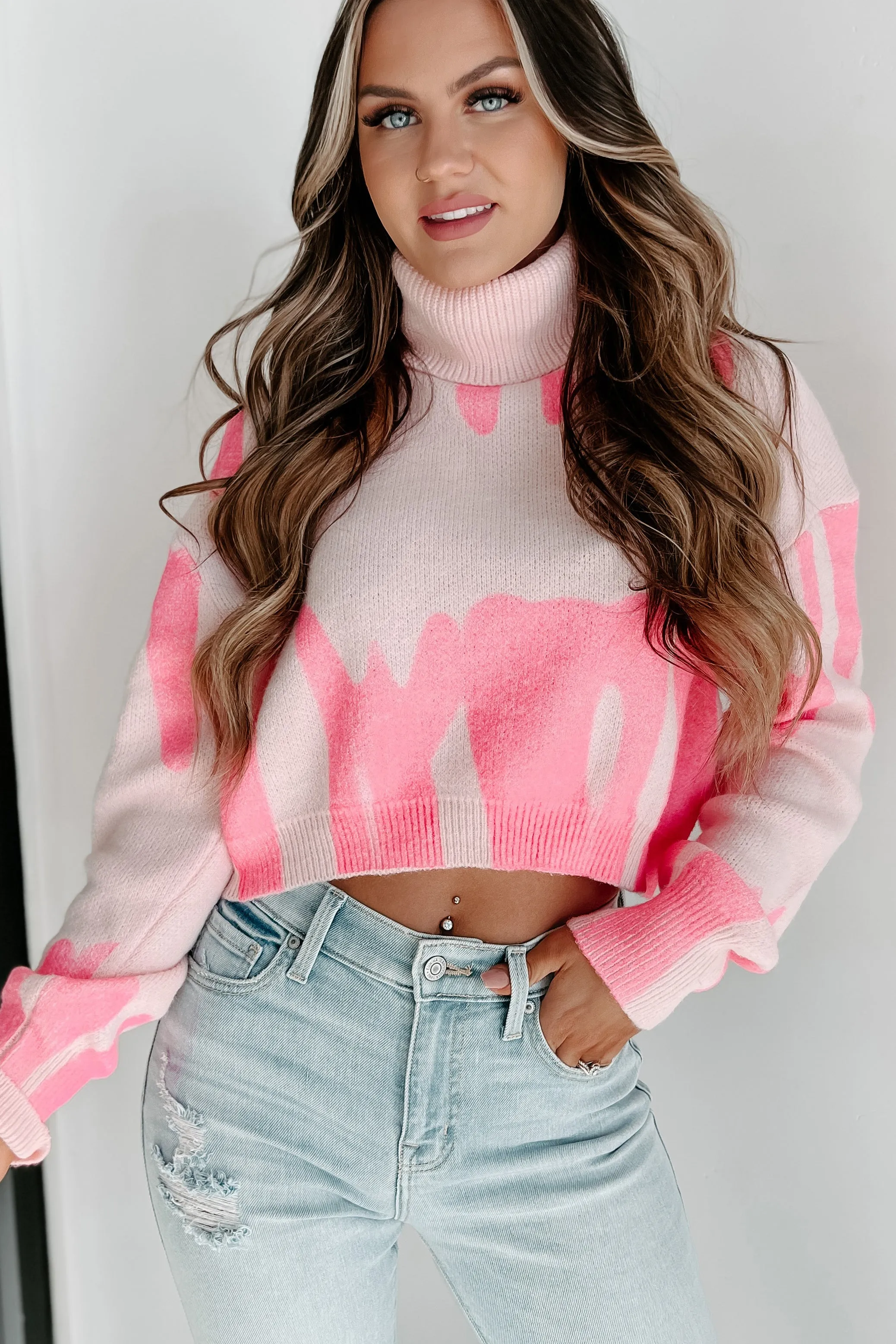 Artful Pursuits Cropped Turtleneck Sweater (Pink)