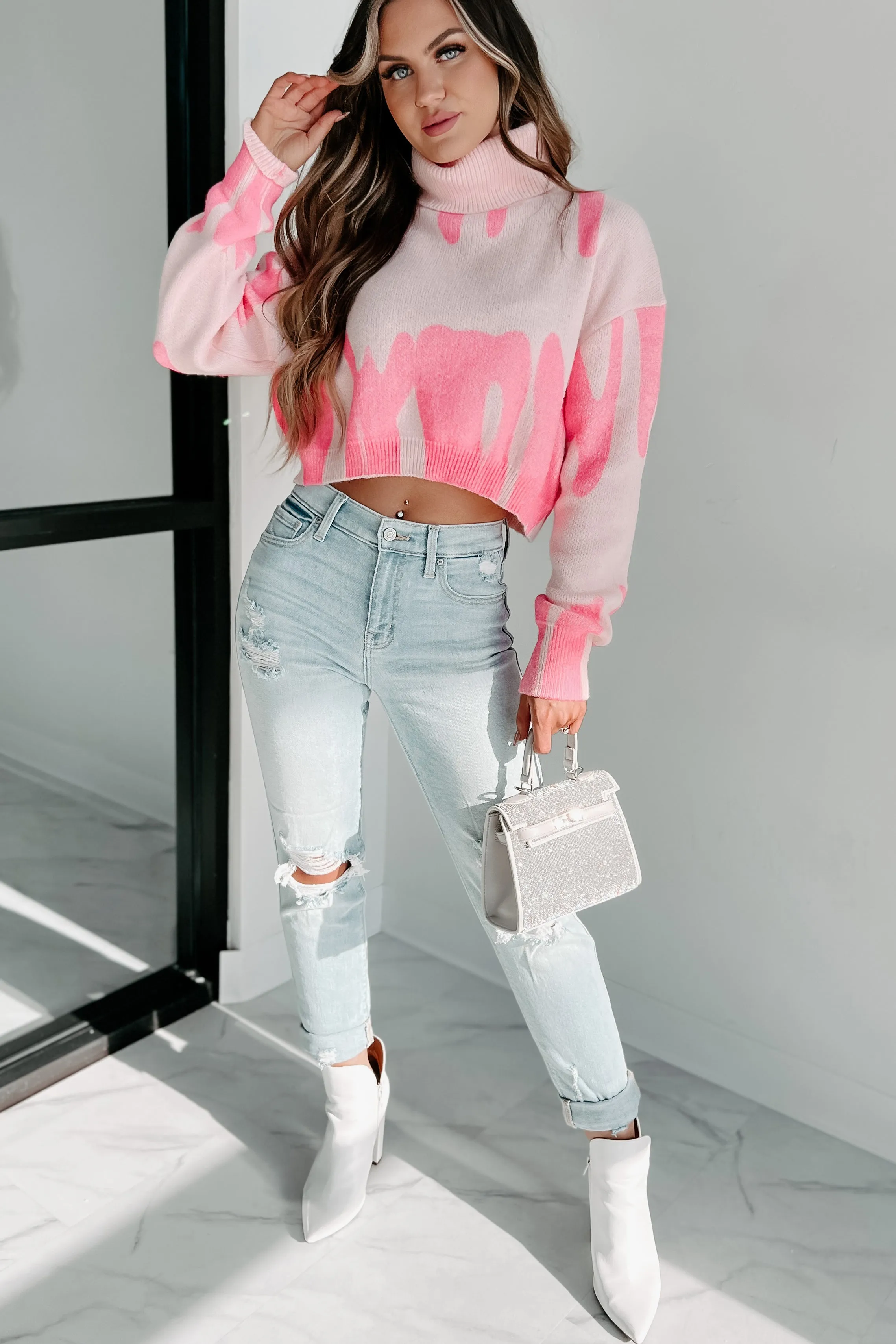 Artful Pursuits Cropped Turtleneck Sweater (Pink)