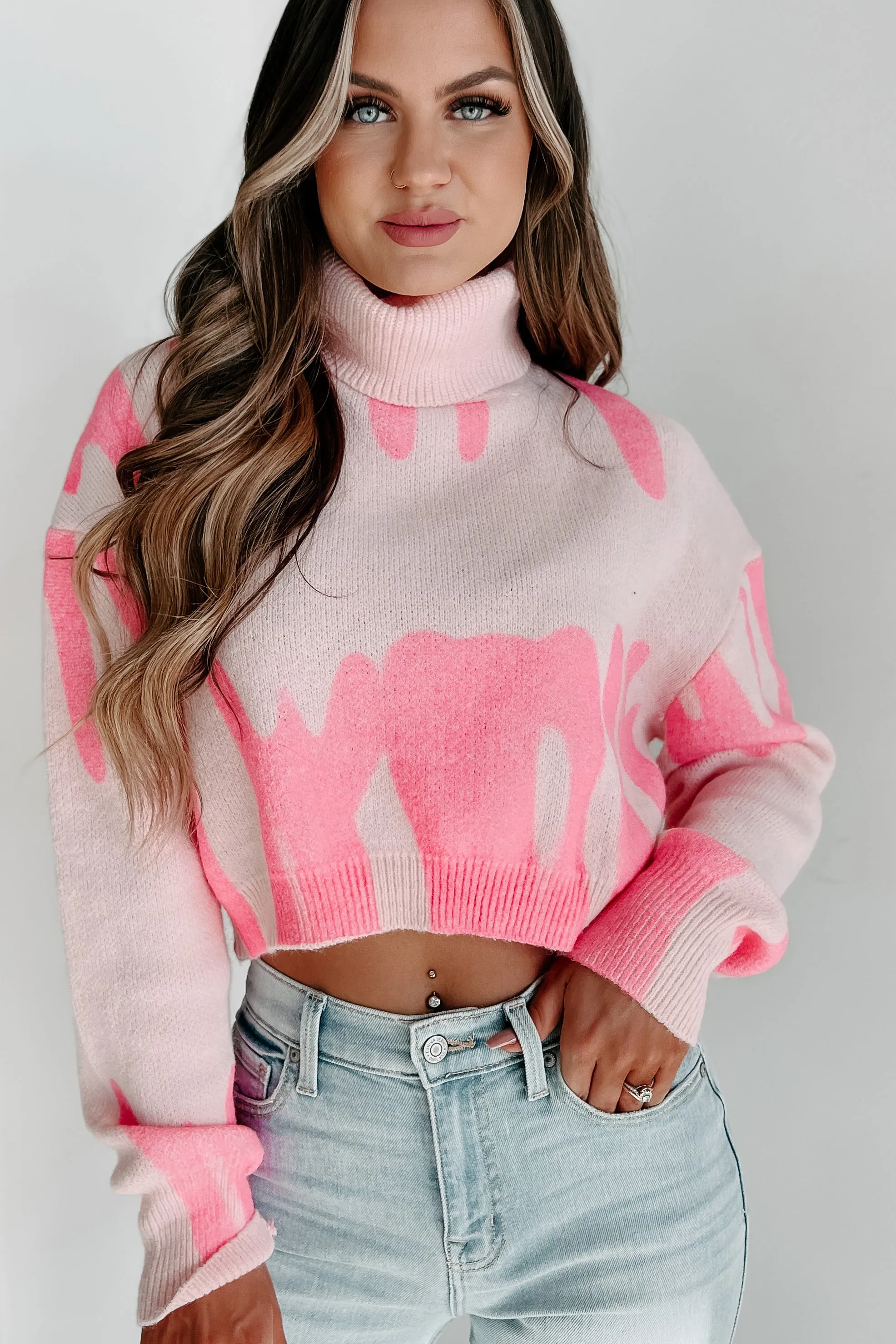 Artful Pursuits Cropped Turtleneck Sweater (Pink)