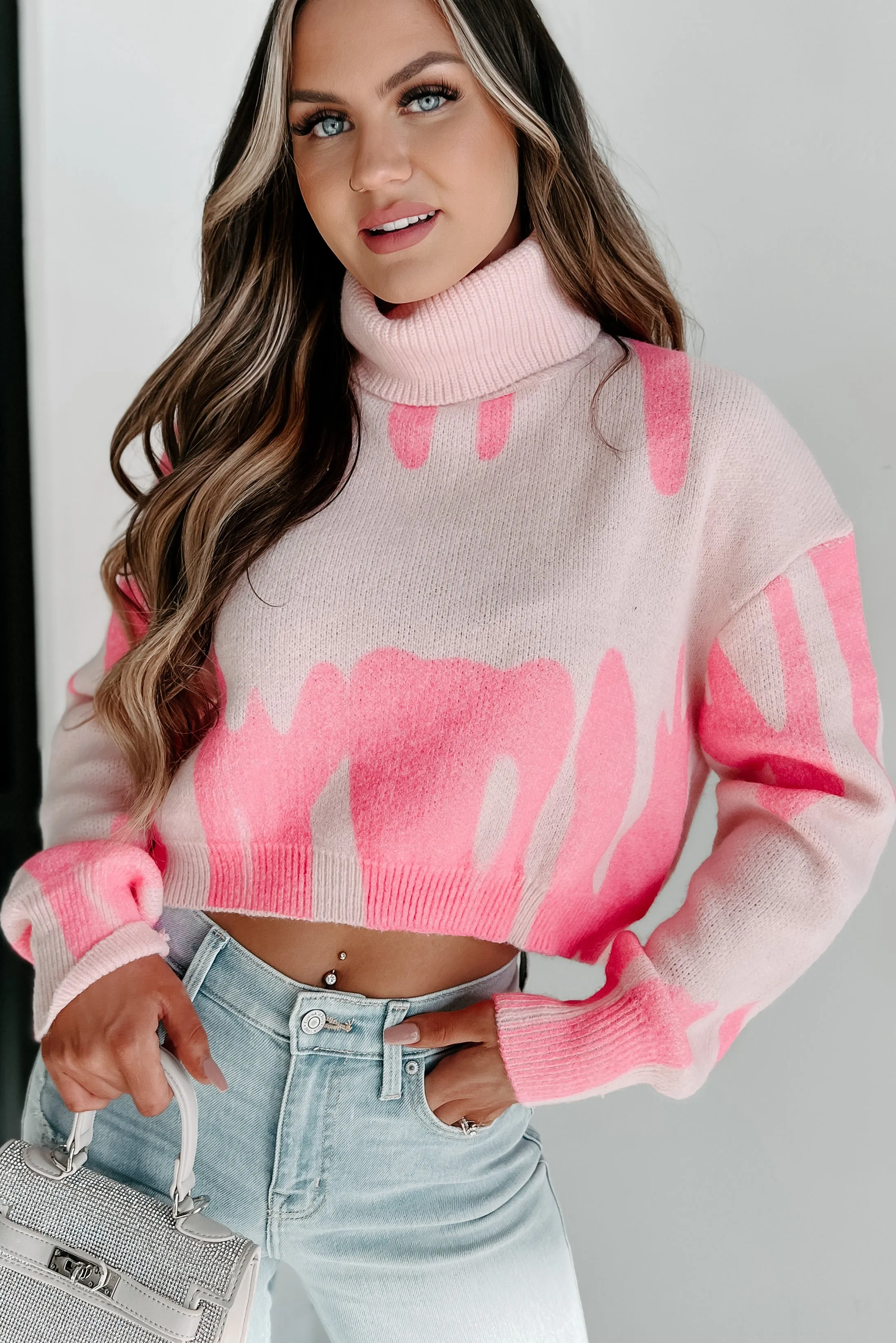 Artful Pursuits Cropped Turtleneck Sweater (Pink)