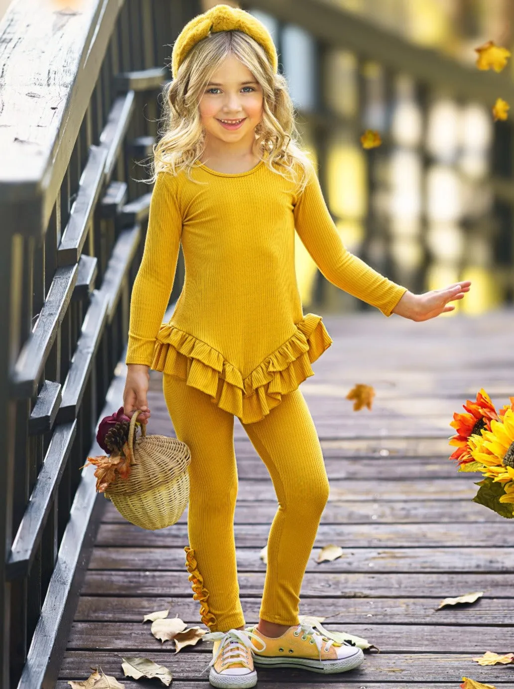 Autumn Leaves Golden Rib Knit Legging Set