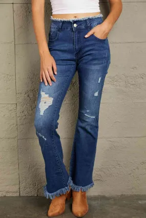 Baeful High Waist Distressed Raw Hem Jeans