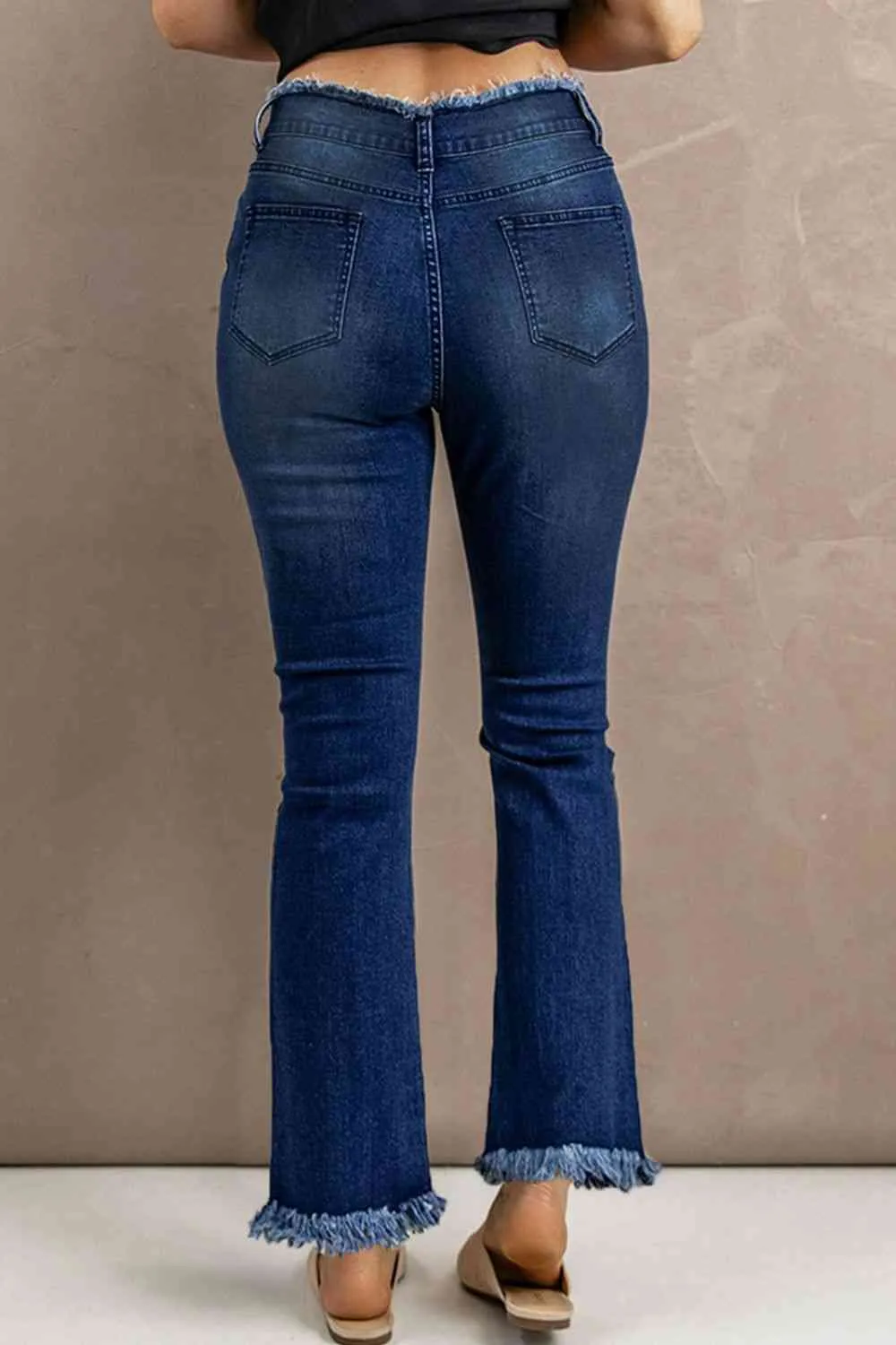 Baeful High Waist Distressed Raw Hem Jeans