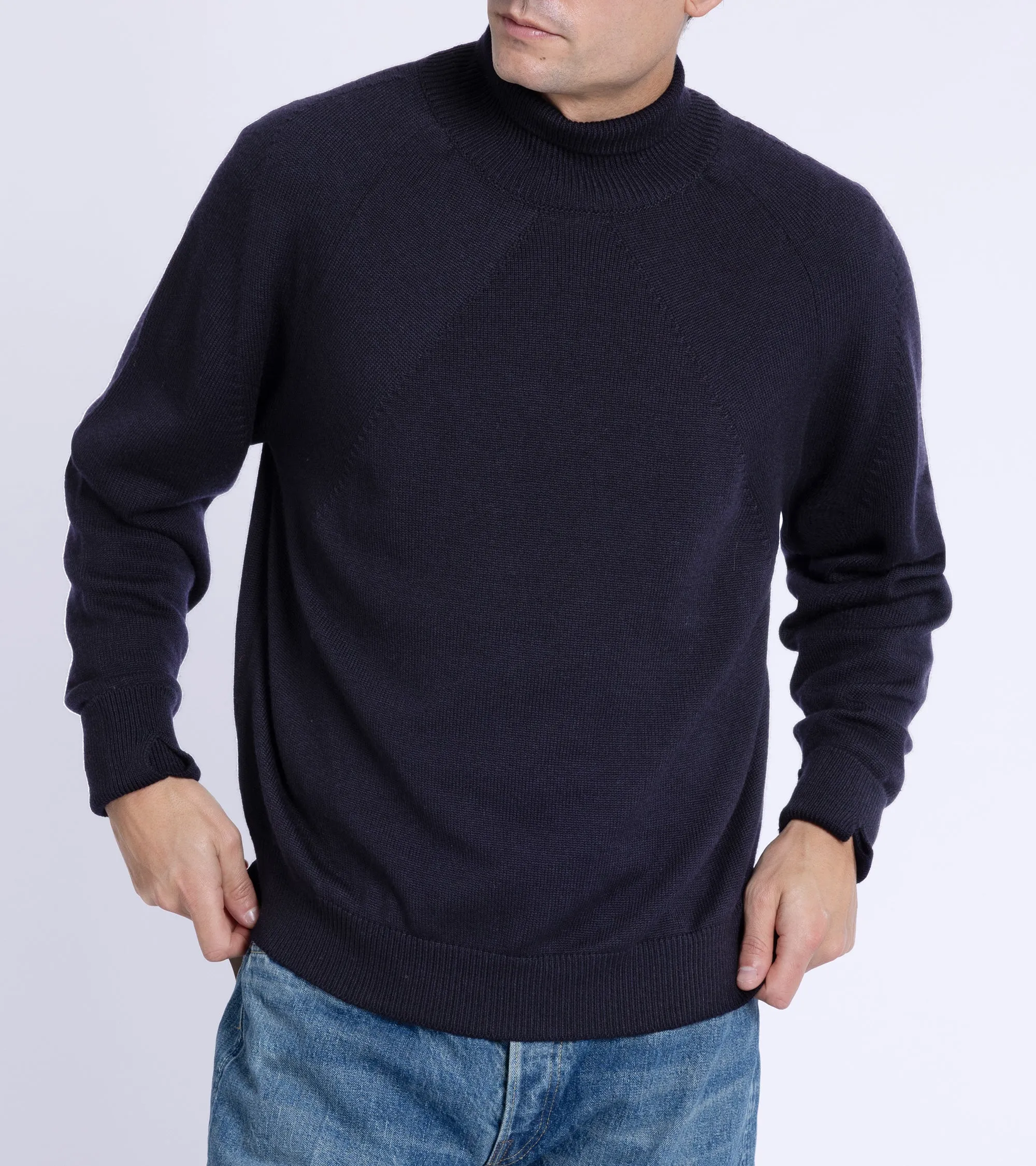 Batoner Light Wool Signature Turtle Neck Sweater: Navy