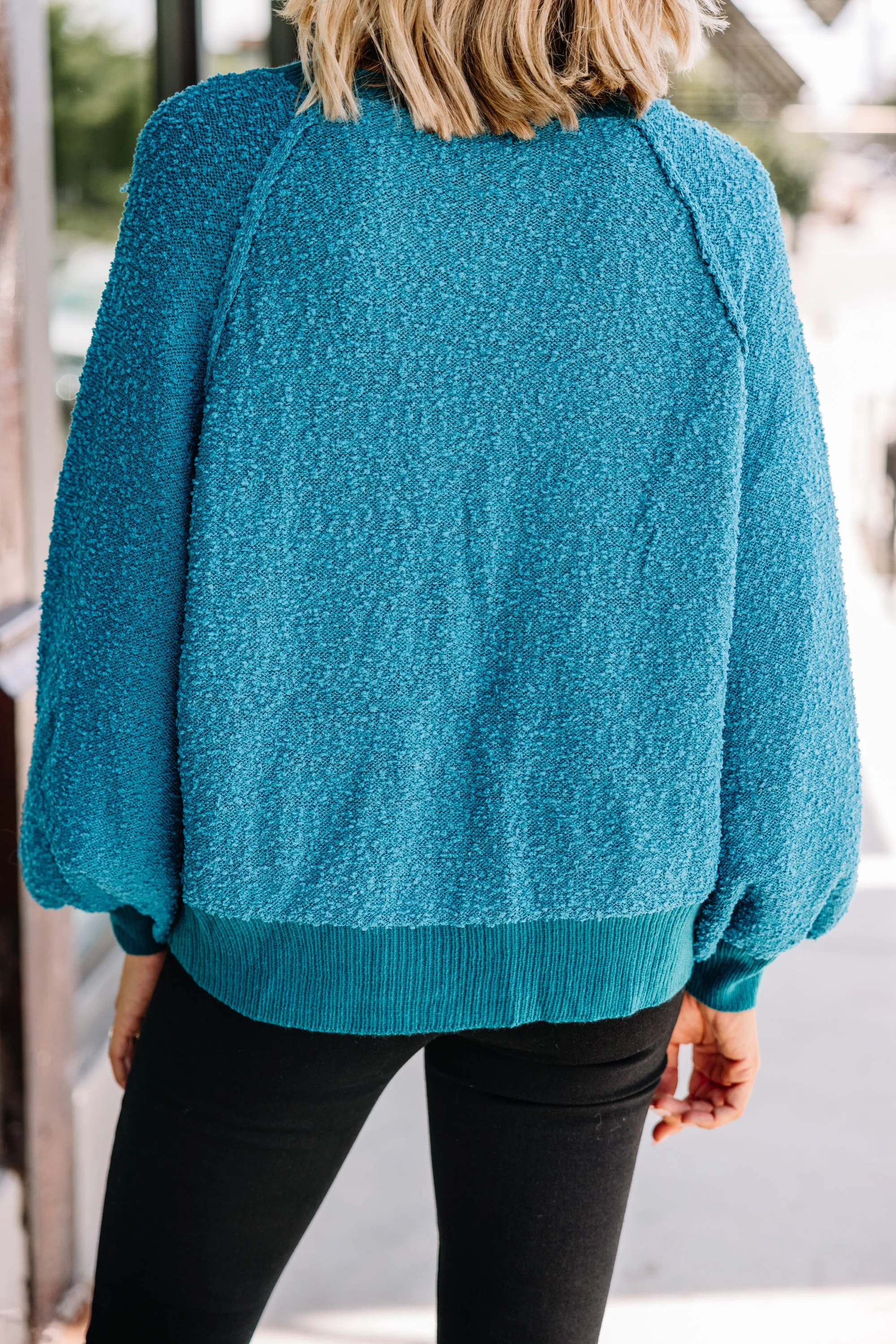 Better Than Basic Peacock Blue Textured Sweater