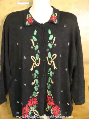 Big Size 80s Ugliest Christmas Sweater with Poinsettias