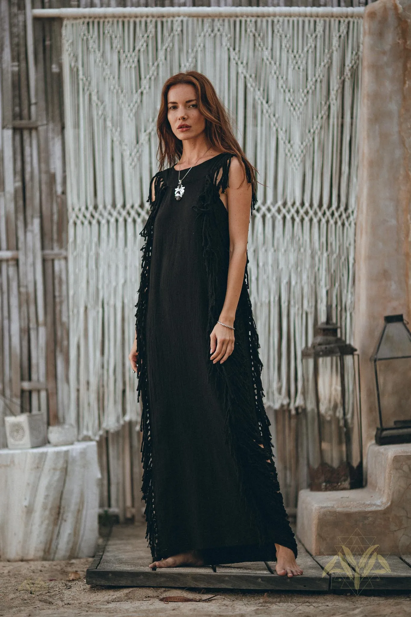 Black Boho Dress • Bohemian Dress • Ladder Sides Dress