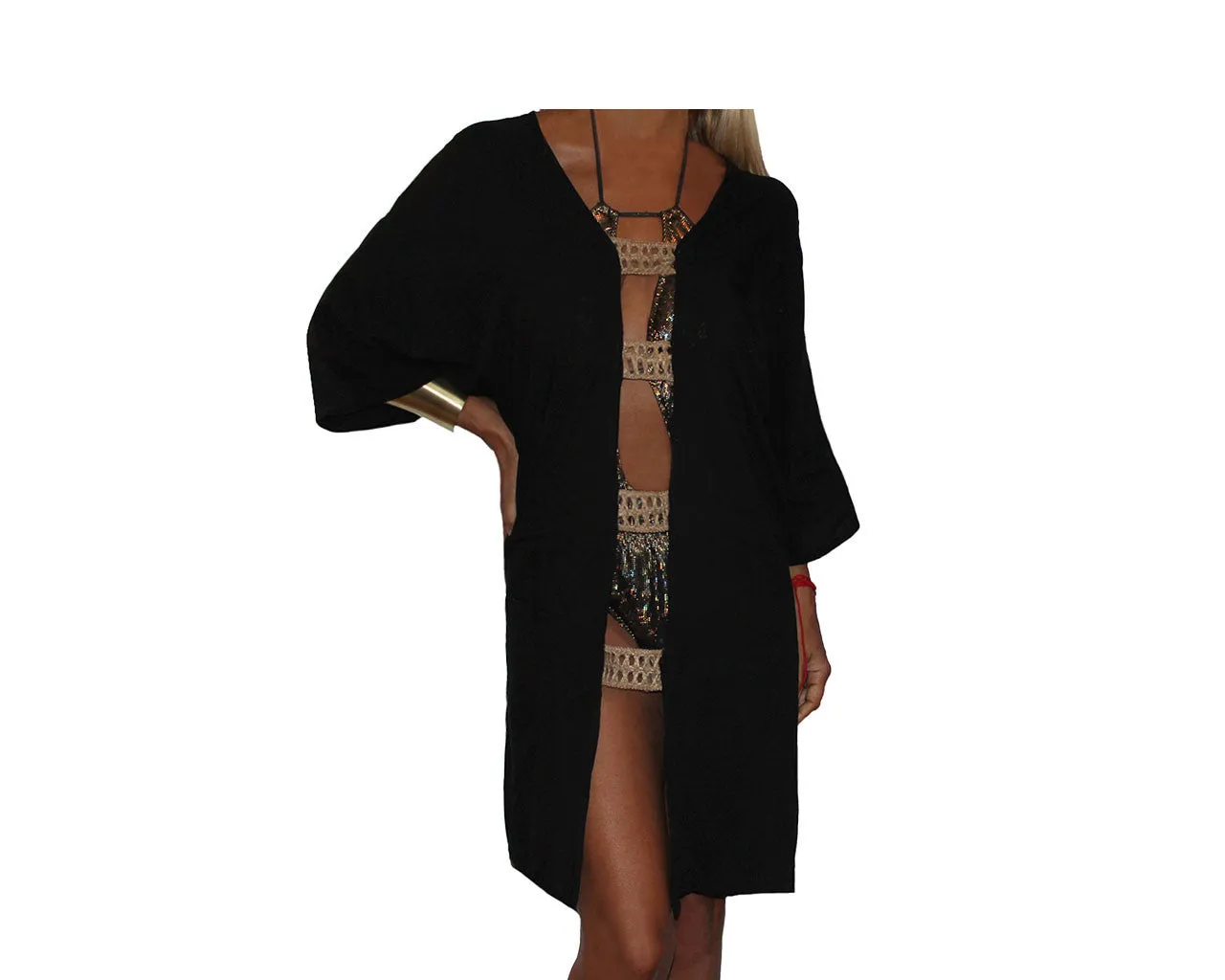 Black Cover-up Burlap Beach Tunic - The Ibiza