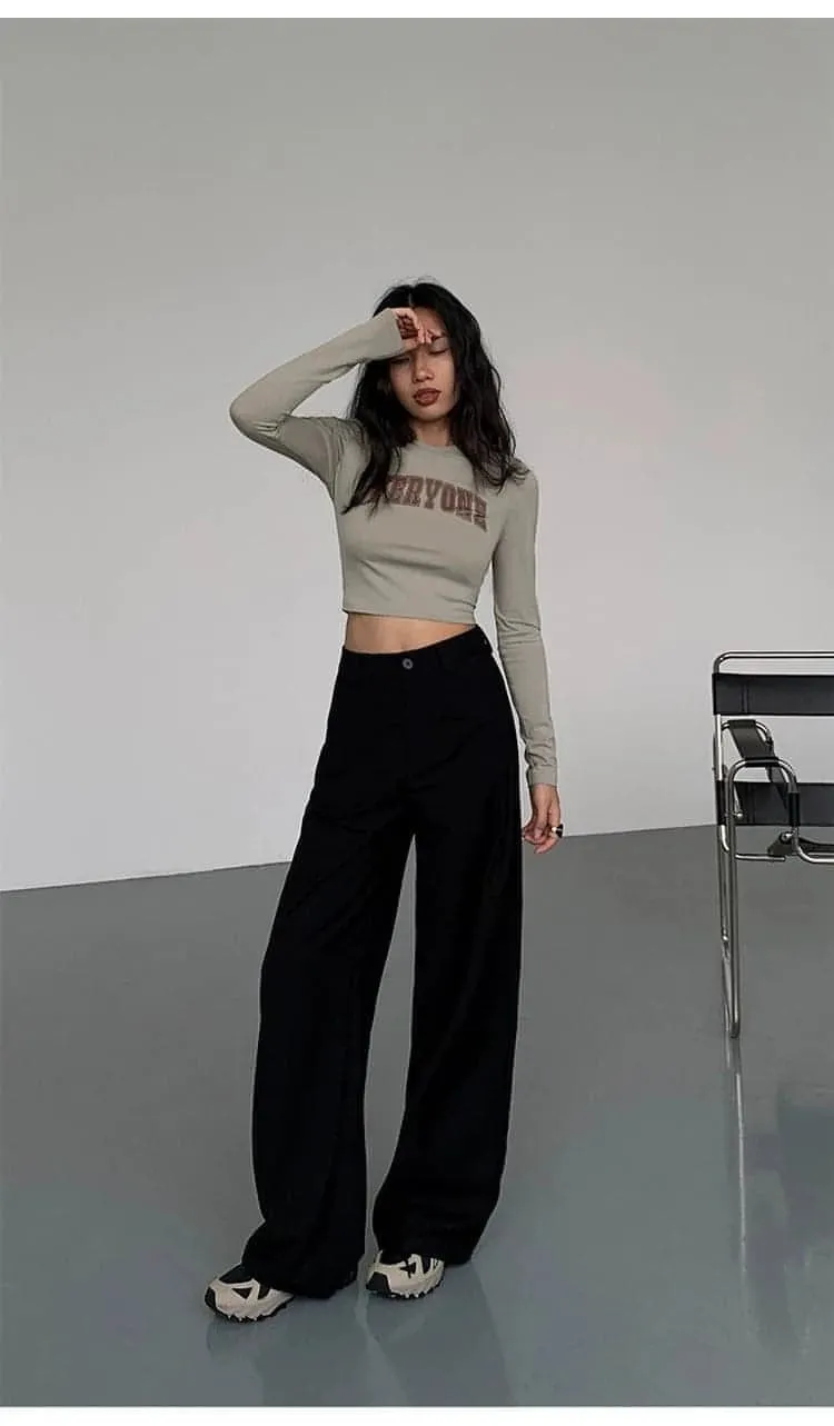 Black High-Waist Straight-Leg Suit Trousers