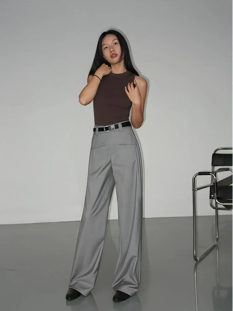 Black High-Waist Straight-Leg Suit Trousers