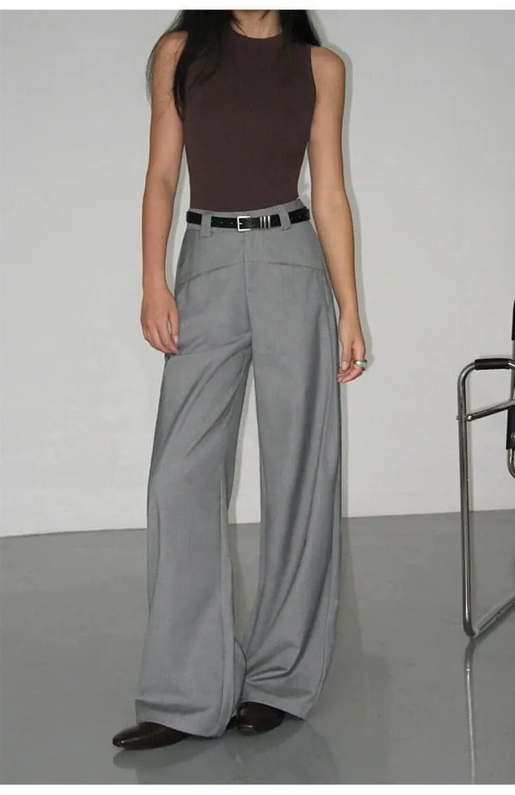 Black High-Waist Straight-Leg Suit Trousers