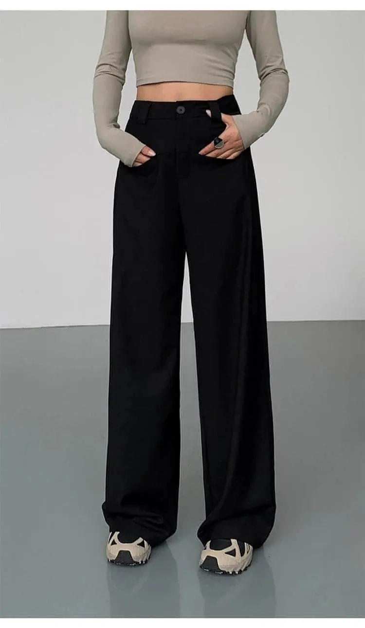 Black High-Waist Straight-Leg Suit Trousers