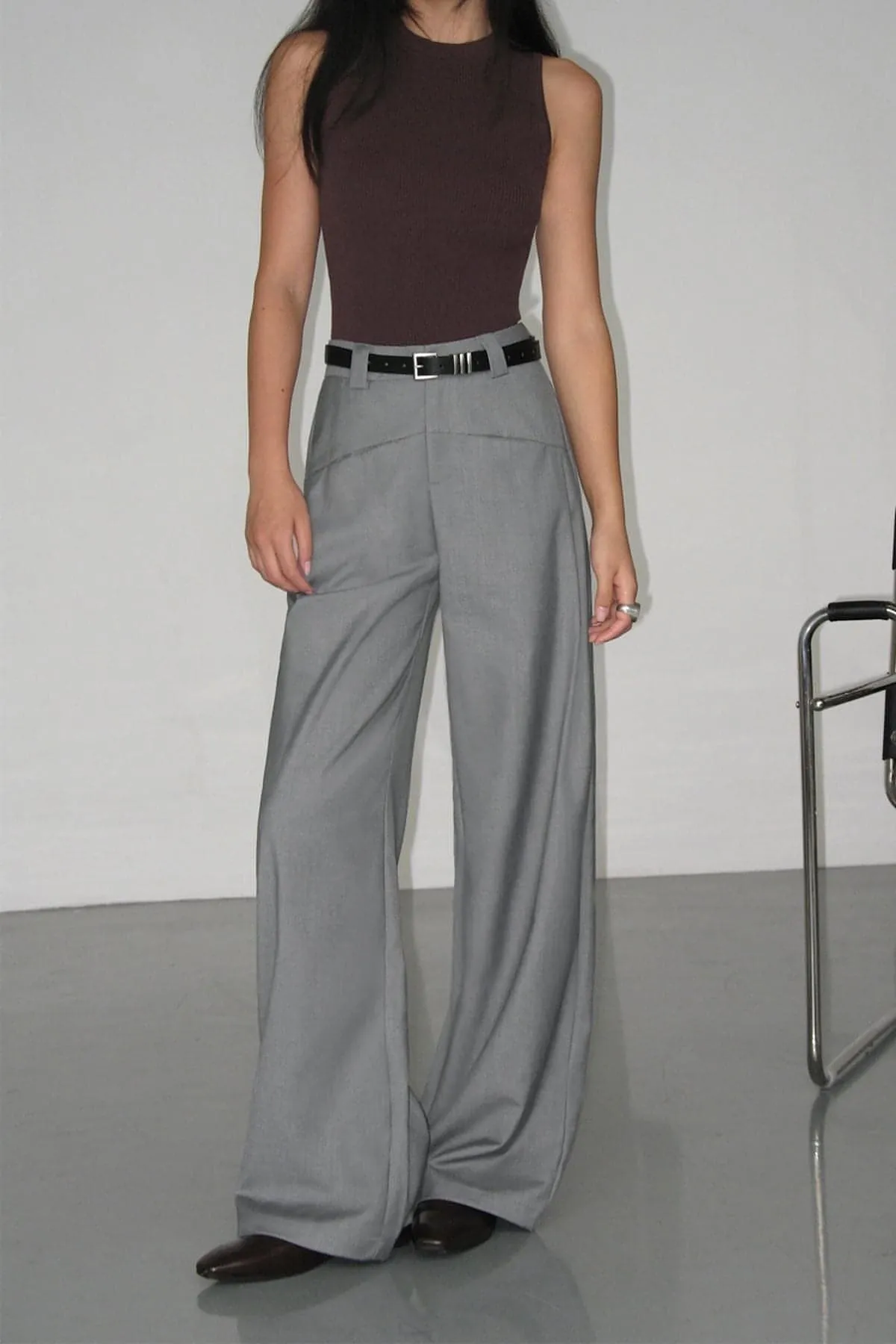 Black High-Waist Straight-Leg Suit Trousers