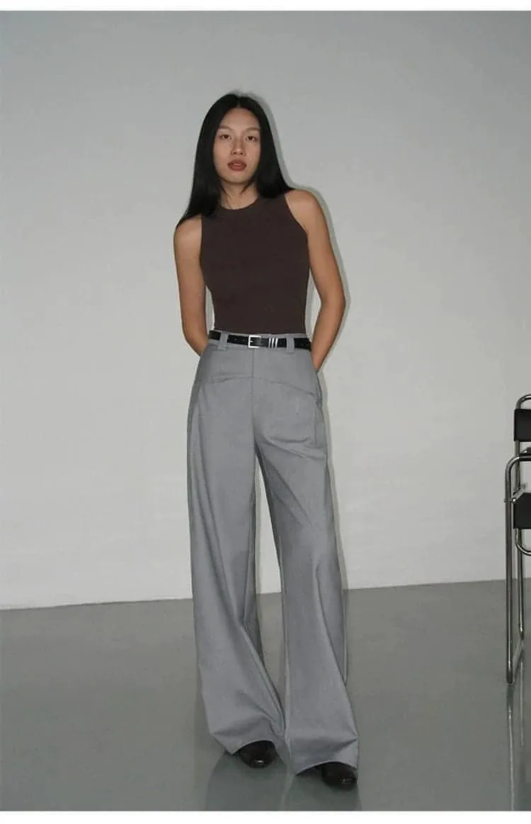 Black High-Waist Straight-Leg Suit Trousers