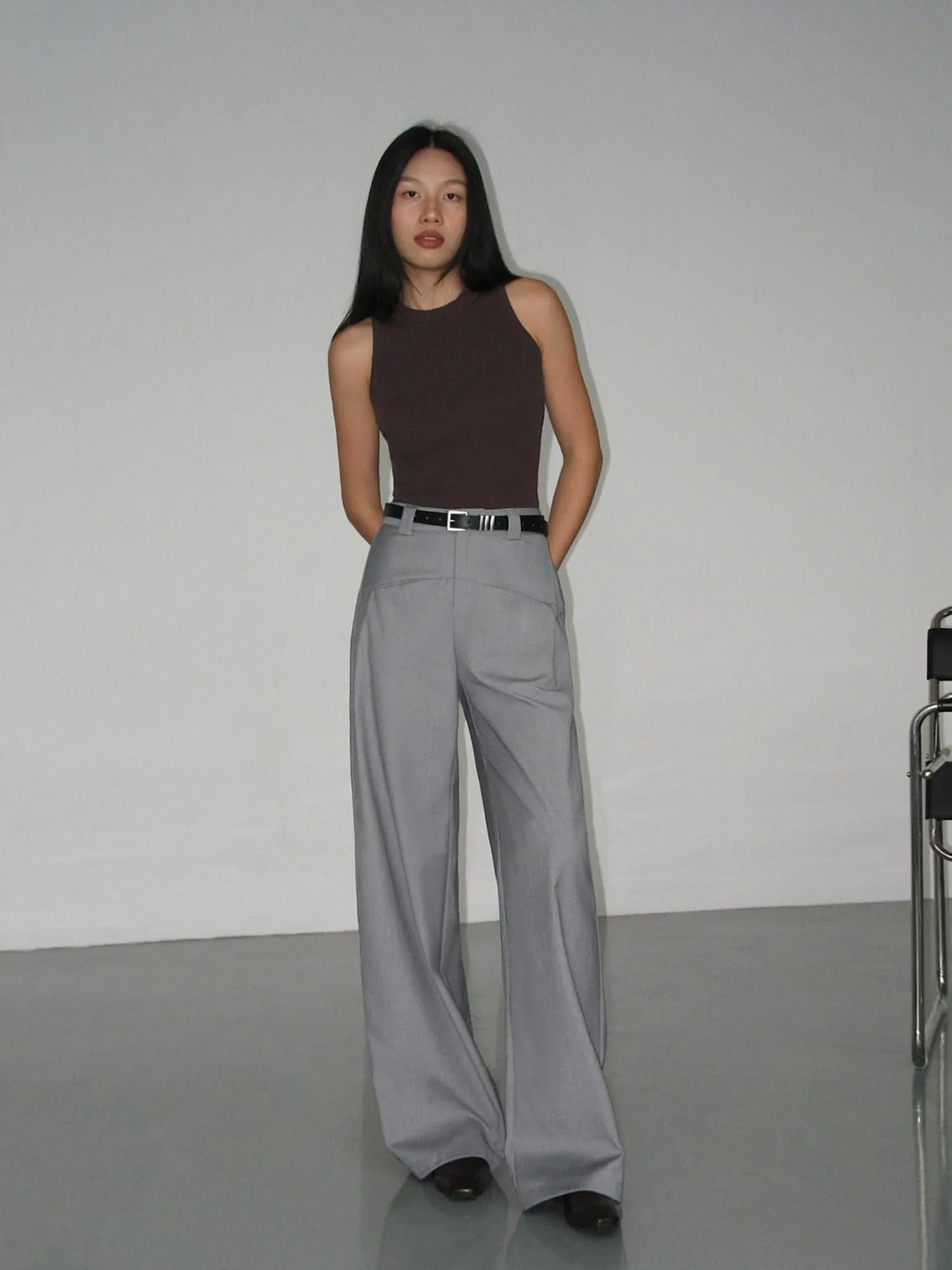 Black High-Waist Straight-Leg Suit Trousers