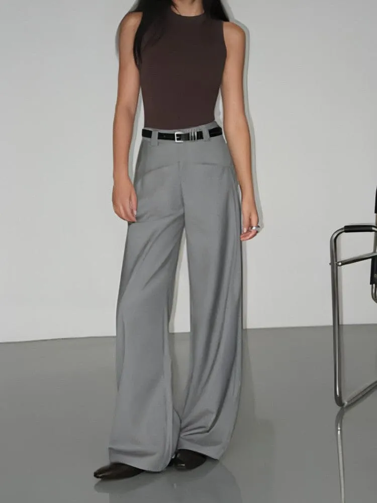 Black High-Waist Straight-Leg Suit Trousers