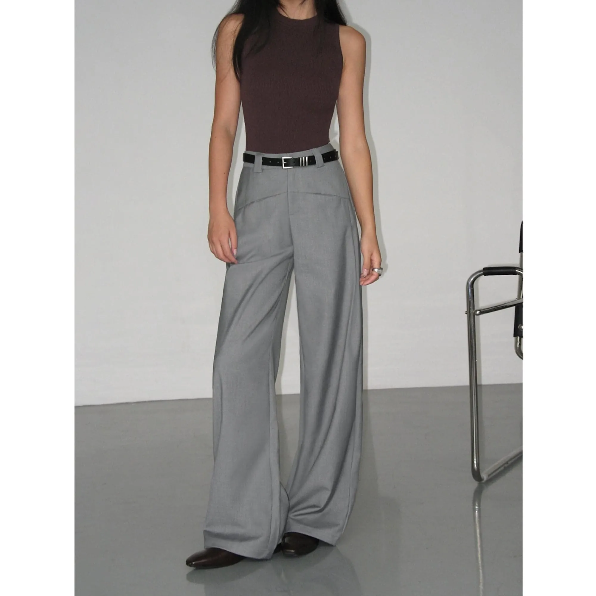 Black High-Waist Straight-Leg Suit Trousers