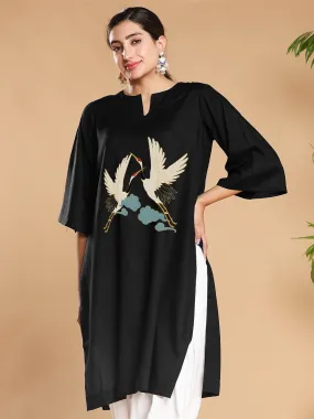 Black Rayon LongKurta - Swan